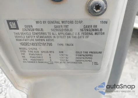 2007 Chevrolet Silverado 1500 Classic Work Truck from USA, damaged, VIN 1GCEC14X97Z191790